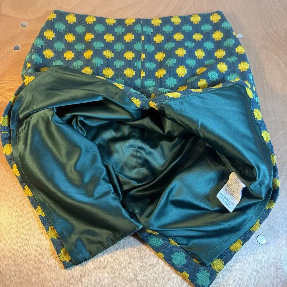 Boden Pencil Skirt 6R Green Yellow Textured Cotton Geometric Knit Slit Retro